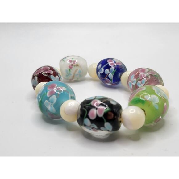 Lampwork Glass Floral Bead Bracelet Craft Lot Multicolor 16.5mm Beads - Picture 5 of 7